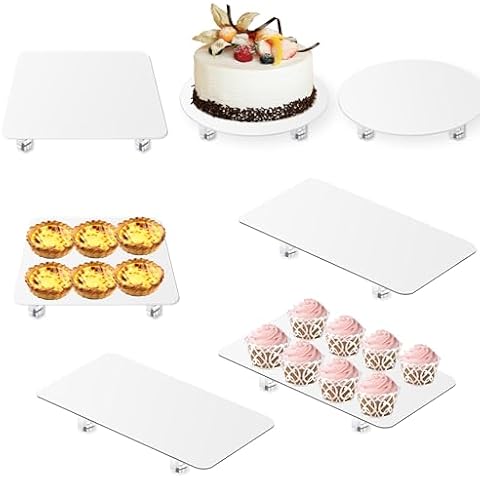 7 PCS Dessert Table Display Set White Acrylic Cake Stands, 2 PCS Round Cake Stand, 3 PCS Large Dessert Tray Cookie Platter, 2PCS Pizza Risers Stand Buffet Food Risers for Wedding Baby Shower Party Cover