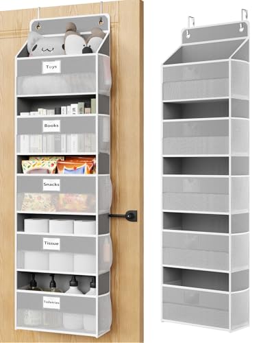 Optish Over The Door Organizer Hanging, 5 Shelf Behind The Doors Storage, Pantry Door Organizer, Closet Organizers for Bedroom and Nursery (Grey)
