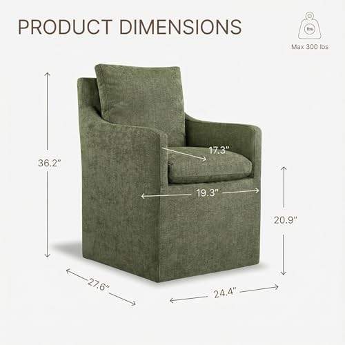 Image of KISLOT Upholstered Dining Chairs with Casters, No Assembly Modern Accent Armchair with Rollers for Dining Room, Bedroom, Living Room, Reading Room, Already Assembled, Green, 1 Box