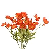 Flores artificiales de seda de amapola de maíz, ramo de boda, fiesta, decoración del hogar, 3 flores, 1 capullo de flores, 8 unidades en total (naranja)