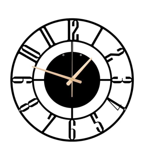 Image of Wall Clock Stylish Metal Analog Wall Clock for Living Room, Bedroom, Office, Kitchen, Home and Hall | Antique Fancy Big Size Modern Wall Watch (Black ST-1, 60 CM)