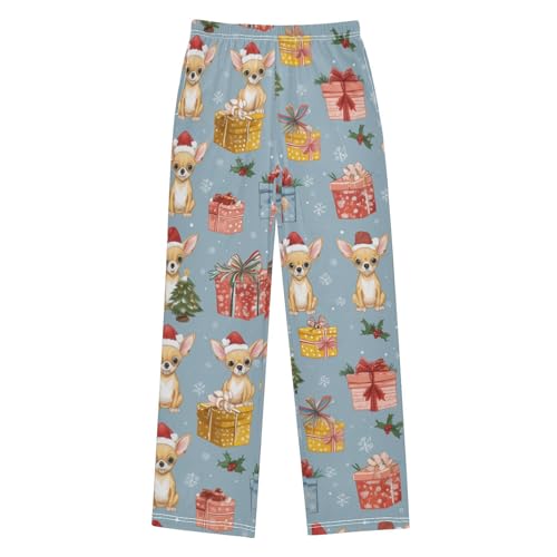 ZZXXB Christmas Chihuahua Snow Boys Long Pants Soft Trousers Elastic Waist Kids Lounge Bottoms with Pockets S-XL