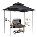 VEVOR Grill Gazebo, 8 x 5 ft Outdoor BBQ Gazebo with Double-Tiered Roof, Powder-Coated Steel Patio Grill Shelter with 2 Side Shelves & 8 Hooks, Grilling Canopy for Patio Backyard Garden Picnic
