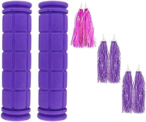 Beakuoo Bike Handlebar Grips for Kids Girls Boys, Non-Slip Rubber Mushroom Bicycle Grips for Scooter Cruiser Seadoo Tricycle Wheel Chair Mountain Road Urban Foldable Bike MTB BMX(2-Purple + Tassel)