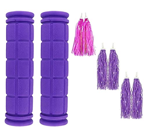 Beakuoo Bike Handlebar Grips For Kids Girls Boys, Non-Slip Rubber Mushroom Bicycle Grips For Scooter Cruiser Seadoo Tricycle Wheel Chair Mountain Road Urban Foldable Bike Mtb Bmx(2-Purple + Tassel) #TOP2