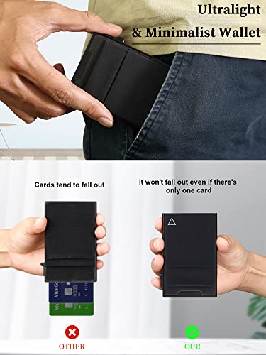 Slim RFID Blocking Wallets,Pop Up Minimalist Card Holder for Men & Women Metal Thin Front Pocket Wallet Credit Card Holder with Elastic Coin Pocket,6-12 Card Capacity,Black2