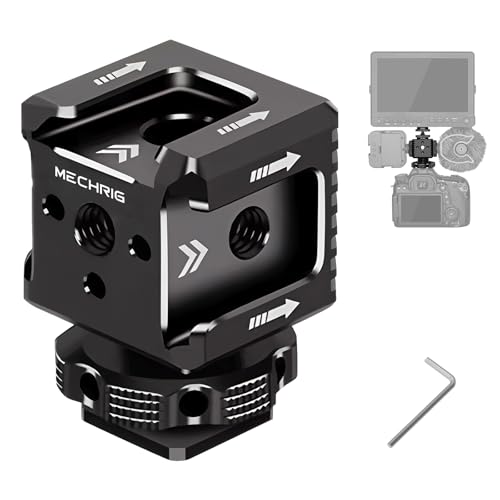 Mechrig Triple Cold Shoe Mount with 1/4 Thread Aluminum Camera Hot Shoe Extension Bracket with 3 Port Cold Shoe Mounts for LED Video Light Monitor Microphone Camera Cage (62011)