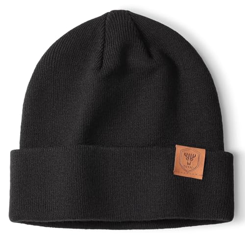 OZERO Lightweight Thermal Knit Beanie for Men & Women - All Seasons Breathable & Stretchy Skull Cap for AC Protection Travel Running - Trendy Fashion Hat for Youth - One Size Black (No Lining)