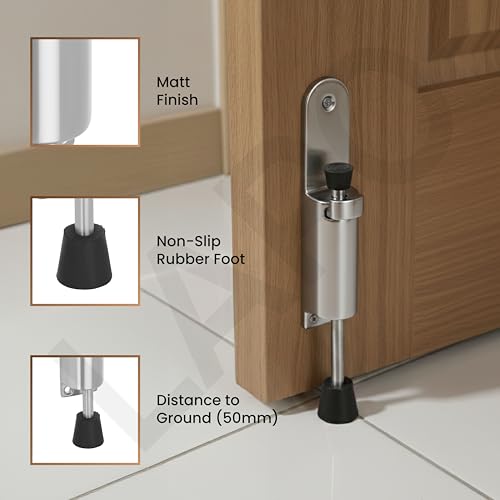 Image of LAPO Extendable Zinc Heavy Door Stopper for Home & Office, Coil Spring System with Rubber tip, Hassle-Free Installation, 3 Years Warranty (Matt Finish, Pack of 1)