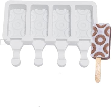 Silicone Ice Pop Molds 4 Cavities Ice Cream Popsicle Mold with 50 Wooden Sticks for DIY Popsicle