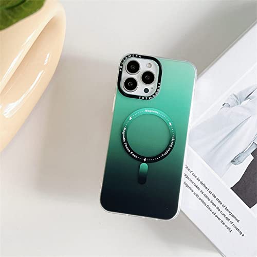 Funda iPhone 14 verde degradado para carga inalámbrica en oficina y viajes