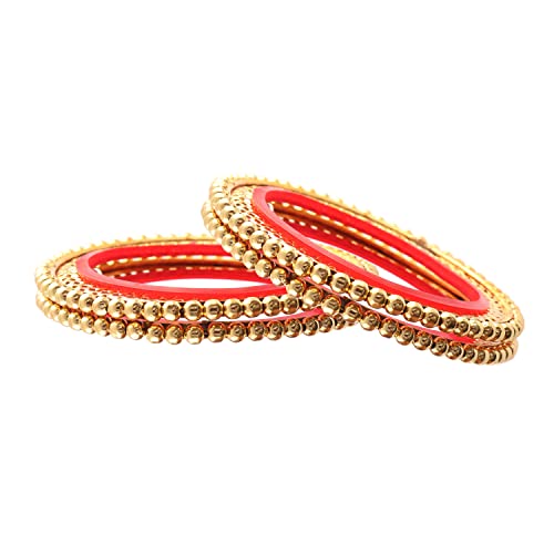 Jewar Bangles Set of 4, Traditional Rajasthani Gokhru Design, Two-Tone Gold Plated, Adorned with AD CZ Stones, Handmade Meena Work, Round Ball Brass Bangles, Fashion Jewelry for Women & Girls4