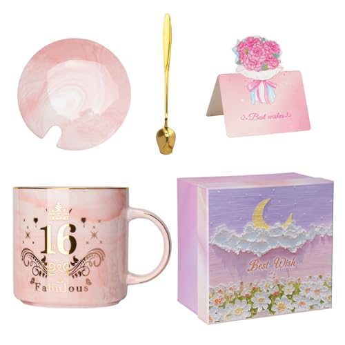 16th Birthday Gifts Girl Mug, Sweet 16 Gifts for Girls, Gifts for 16 Year Old Girls, 16th Birthday Gifts for Gir-ls, 16 Year Old Gif-ts Marbled Ceramic Cup 14oz, with Spoon, Card, Lid, Giftbox by YIKILYLIFE - Used condition - Image 3