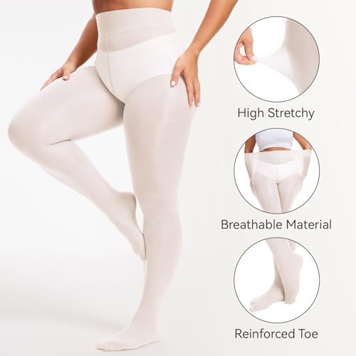 American Trends Plus Size Tights for Women Semi Opaque Stockings High Waist Pantyhose Nylons Soft Stretchy Tights4