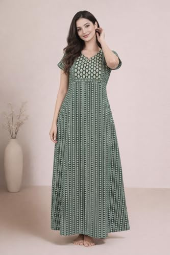Image of Bahumaan Pure Cotton Nighty for Woman | Maxi Nighty for Women Cotton | Night Gown for Women with Pocket, Ideal for Loungewear