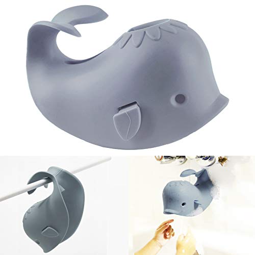 Image of Bath Spout Cover for Bathtub,Baby Shower Protector Cover A Fun Way to Protects Baby from Bumping Head During Bathing Time Cute Soft Whale Design Making for Enjoyable Safe Baths (Grey)