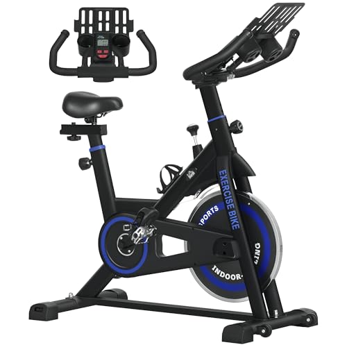 HOMCOM Bicicleta Estática con Resistencia Regulable Bici Estática Bicicleta de Fitness con Volante de Inercia 8 kg Pantalla LCD Manillar y Asiento Ajustable para Casa Gimnasio Azul