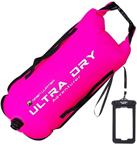 Swim Buoy Tow Float Highly Visible Swimming Float Dry Bag with Adjustable Waist Belt, Carry Strap, Waterproof Phone case for Open Water, Water Sports, Swimming 28l Pink