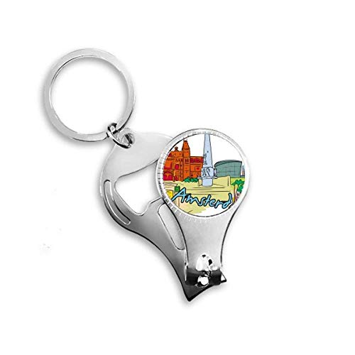 Netherlands Armsterdam Watercolor Nail Nipper Ring Key Chain Bottle Opener Clipper