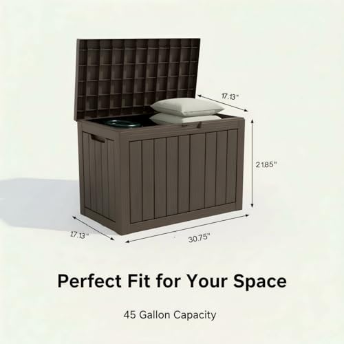 Image of 45 Gallon Lockable Deck Box for Indoor & Outdoor Storage, All-Weather Water Resistant Chest for Garage, Holiday Decor, Patio Cushions & Tools