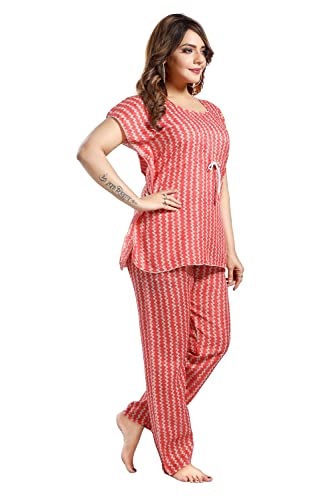 Image of Fabme Women's Cotton Printed Kaftan and Pyjama Set