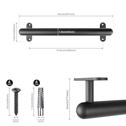 Dolibest Handlauf Metall, 41cm Treppenhandlauf Edelstahl Schwarz Wandhandlaufe Geländer Treppengeländer Innen Außen 3.3cm Runde Rutschfest Wandmontage Sicherheitsgriff Barrierefreies für Jung und Alt