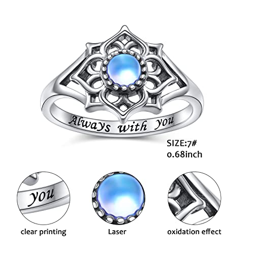 Shaoan 925 Sterling Silver Mandala Chakra Ring Moonstone Flower Rings Blossom Qxidation Vintage Ring Yoga Jewelry Gifts Mothers Day Gifts #TOP4