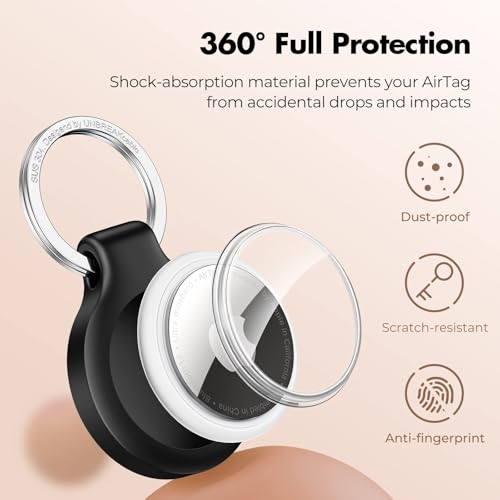 Image of UNBREAKcable 360 Protective Holder for AirTag, [4-Pack] AirTags Keyring [Full Cover] [Scratch-Resistant] [Pefect Fit] [304 Stainless Steel] Keychain for AirTag TPU Case for Key, Luggage, Pet Collar