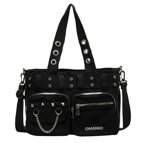 Bolso Tote para mujer estilo Y2K Makukke en lienzo negro miniatura 1