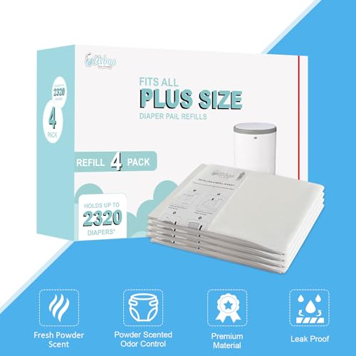 Image of USBOO Refills Compatible with Dekor Plus Diaper Pail,4 Pack Diaper Pail Refill Liners, Reinforced Thickness Diaper Trash Bags, Holds up to 2320 Diapers,Fresh Powder Scent