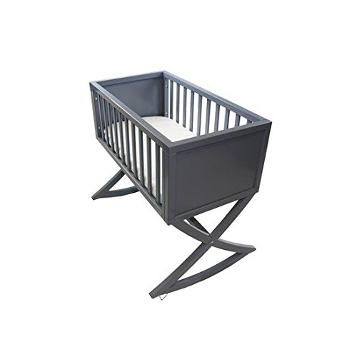 Green Frog, Allegro Cradle | Handcrafted Contemporary Wood Baby Cradle | Premium Pine Construction | Rocking and Stationary | Modern Grey Color