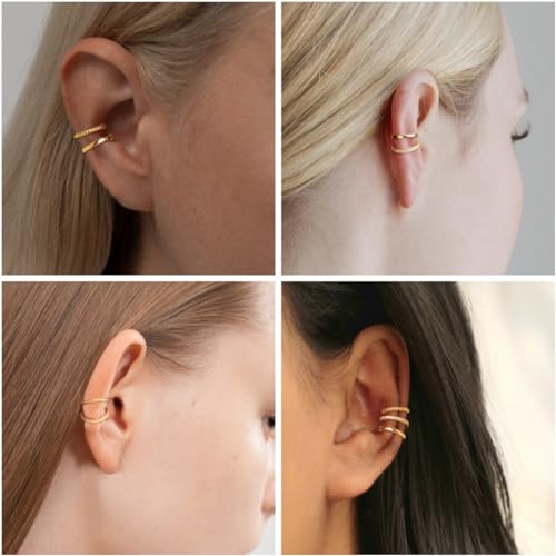 Gold Ear Cuffs Earrings for Women Non Piercing - Clip on Cartilage Earrings Dainty 14K Gold Sterling Silver Plated Cubic Zirconia Huggie Hoop Earring for Women No Tarnish Trendy Jewelry Set4