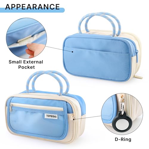 Image of TOPBIDAI Large Pencil Case Pouch School Supplies for Girls Boy Women Men | Big Pencil Bag with 5 Compartments, Easy Grip Handle, Office College School Pencil Box