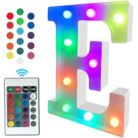 Glintee Marquee Light Up Letter Lights, Colorful with Remote Control 16 Color Change LED Letter Lights Sign for Party/Wedding/Home/Bar/Christmas Decoration(RGB Letter E) Cover