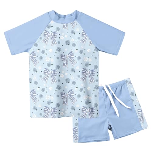 Image of AIDEAONE Girls Rash Guard Swimsuit Short Sleeve Two Piece Bathing Suit Size 3-12T
