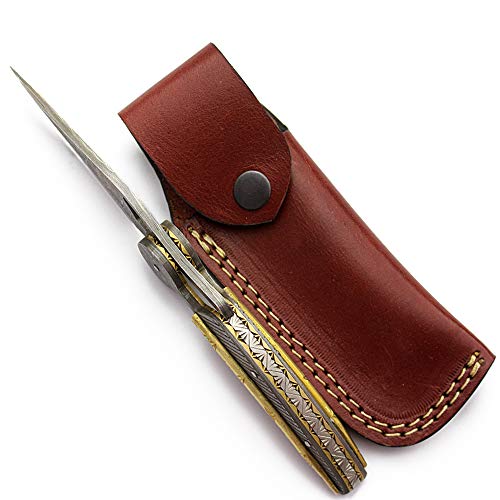 Faca de bolso dobrável de aço damasco artesanal DCF17-31 da WolfKlinge, alça de damasco, com bainha