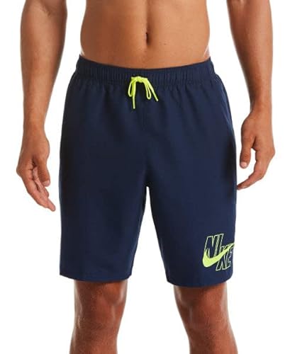 Nike Swim Men's Logo Solid Lap 9" Volley Short Swim Trunk, Midnight Navy Volt, Medium #TOP16