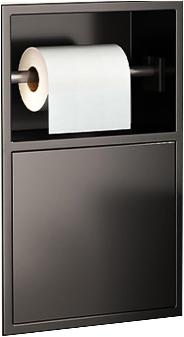 MYUYEE Recessed Water Proof Bathroom Niche, Builtin Trash Can Alcove, Toilet Tissue Holder With Storage Cabinet (Black 48X20X12.5Cm)