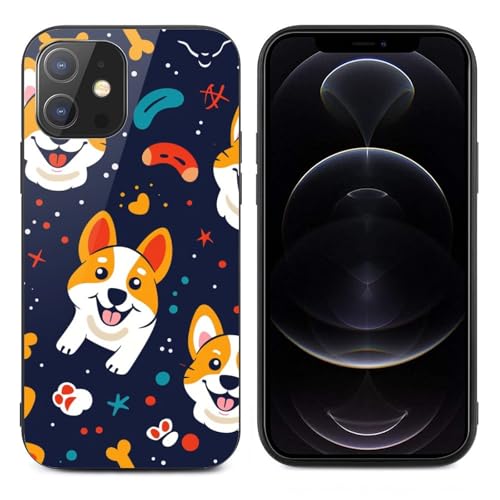 CRIVOTA for iPhone 12 Case - All-New Corgi Design, Glass Back + TPU Inner Shell, Military-Grade Dual Protection, Extreme Slimness, Cell Phone Cases for Men Women