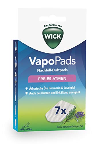 WICK Vapo Pads Rosmarin und Lavendel, mit ätherischen Ölen, Passen zu unseren Luftbefeuchtern, Inhalatoren und Diffusoren, Bei Erkältung und Schnupfen, Setzen lindernde Dämpfe frei, Weiß, 7er-Pack