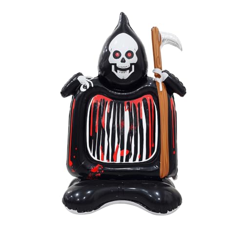 Image of AMFIN (Pack of 1) Self-Standing Foil Balloon 50 Inch Halloween Ghost Grim Reaper Balloon Hollow - Giant Halloween Inflatable Decoration with Scythe - Black