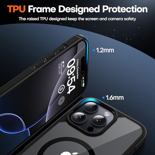 Image of TAURI TPU+PC For iPhone 16 Pro Case 6.3 inch, Compatible With Magsafe, Military-Grade Protection, [Anti-Yellowing] Shockproof Case Transparent Back Magnetic Phone Cover-Black
