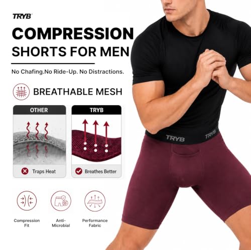 Image of TRYB Men's Compression Shorts & Pants | Sports Innerwear for Gym, Running & Training | Quick Dry, Breathable, 4-Way Stretch, Moisture Wicking, Anti-Chafing Muscle Support Athletic Wear with Pocket