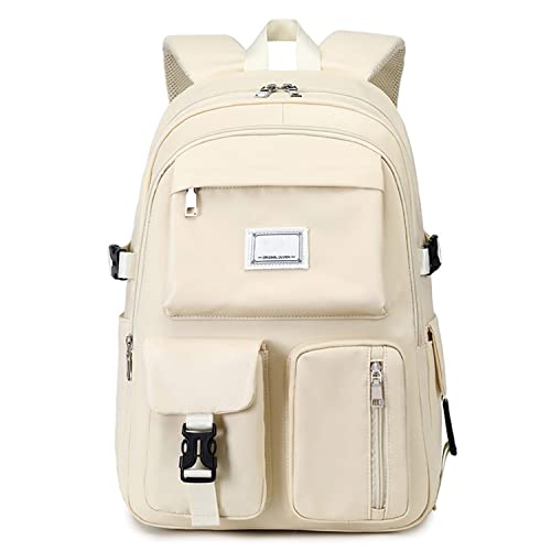 MOREASE Girls Backpack School Bags, Large Capacity Rucksack Secondary Middle High School Multi-Pocket Backpack Waterproof School Backpacks for Children Teen Girls (Beige)