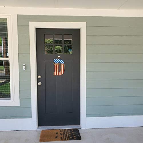 Patriotic American Flag Initial Letter Monogram Door Wreath Hanger Americana Primitive 4th of July Fourth Red white Blue Stars Stripes Prim