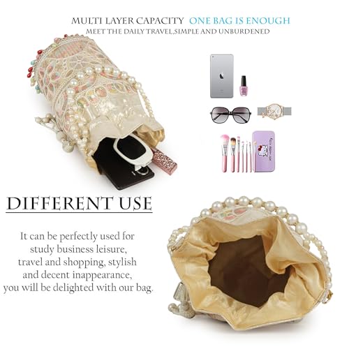 Image of Nevis Silk Fabric Embroidered Potli Bag with Pearl Beaded Handle | Designe Ethnic Drawstring Clutch for Wedding, Festive