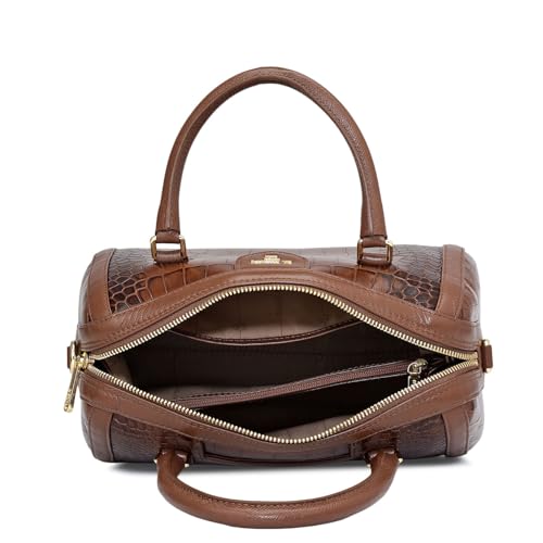 Image of Da Milano Leather Brown Satchel Bag for Women (00355A-OL)