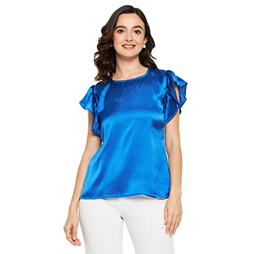 Image of Fashfun Women's Shirt (Floral Pink Crepe Top with Mandarin Collar & Full Sleeve)