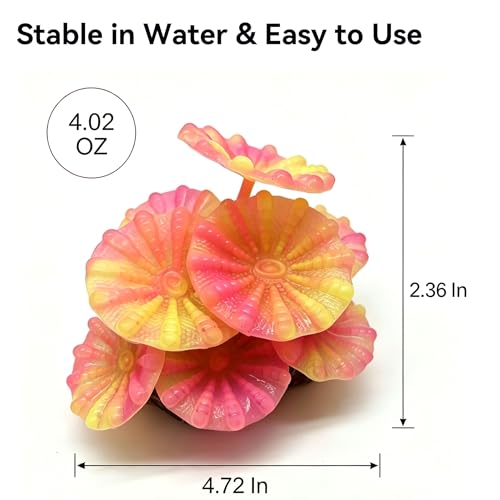 Image of ZtohPyo Aquarium Glowing Silicone Musfroom Coral Ornament for Fish Tank Landscape Decoration, Artificial Glow in The Dark Soft Aquarium Plant for Aquarium Decor Accessories