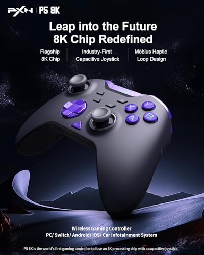 PXN P5 8K Gaming Controller – 8K Chip, 2000Hz Polling, Capacitive Joysticks, Hall Triggers, 4 Macros, Turbo Function, 2.4 GHz Wireless PC Controller – For PC/Switch/Steam Deck/Android/iOS - Image 3